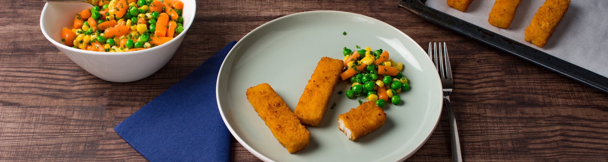 Fischstäbchen mit Frühlingsgemüse