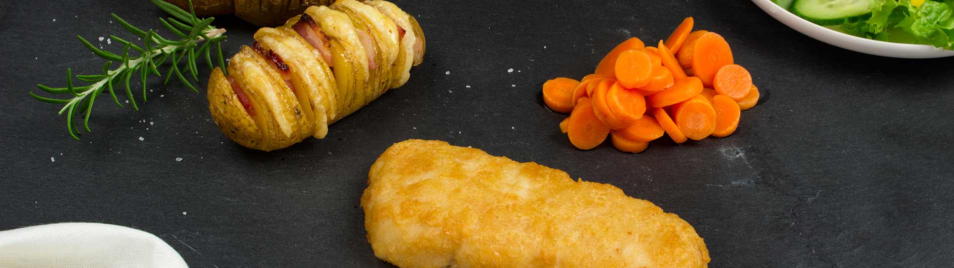 Ofenbackfisch mit Kartoffel Hasselback