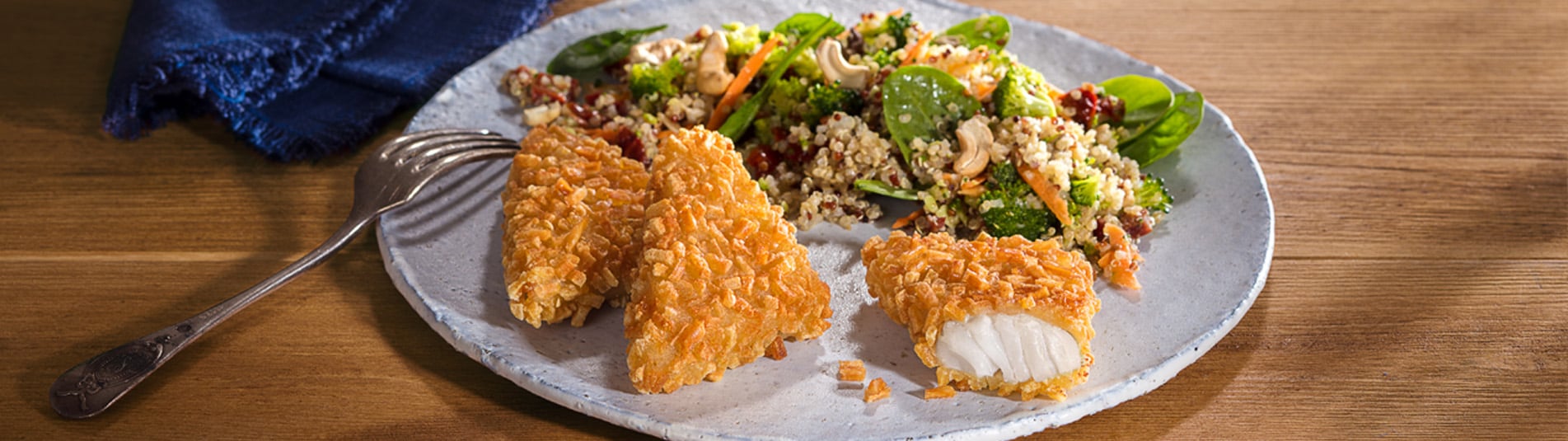 Fisch’n’Rösti auf orientalischem Quinoa Salat