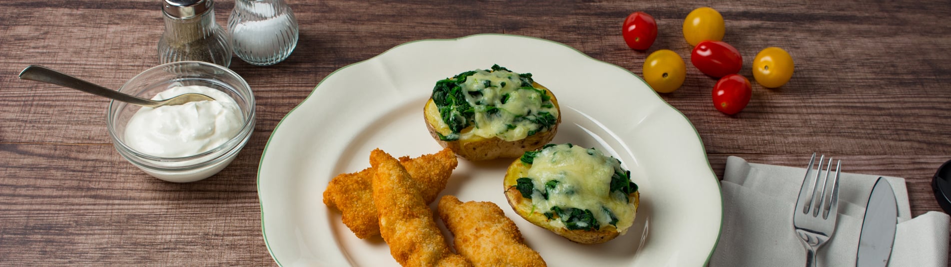 Belegte Ofenkartoffel mit Backhendlstreifen&nbsp;