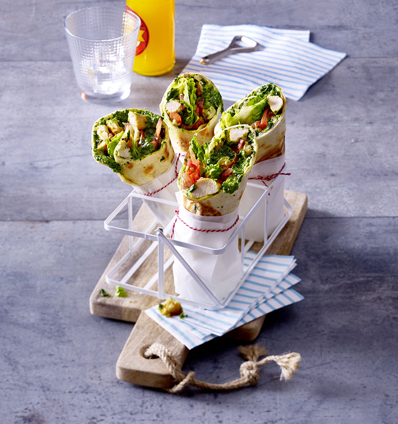 Curry-Spinatwraps mit Hühnerfleisch