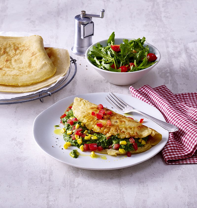 laktosefreier pfannkuchen mit rahm spinat fuellung